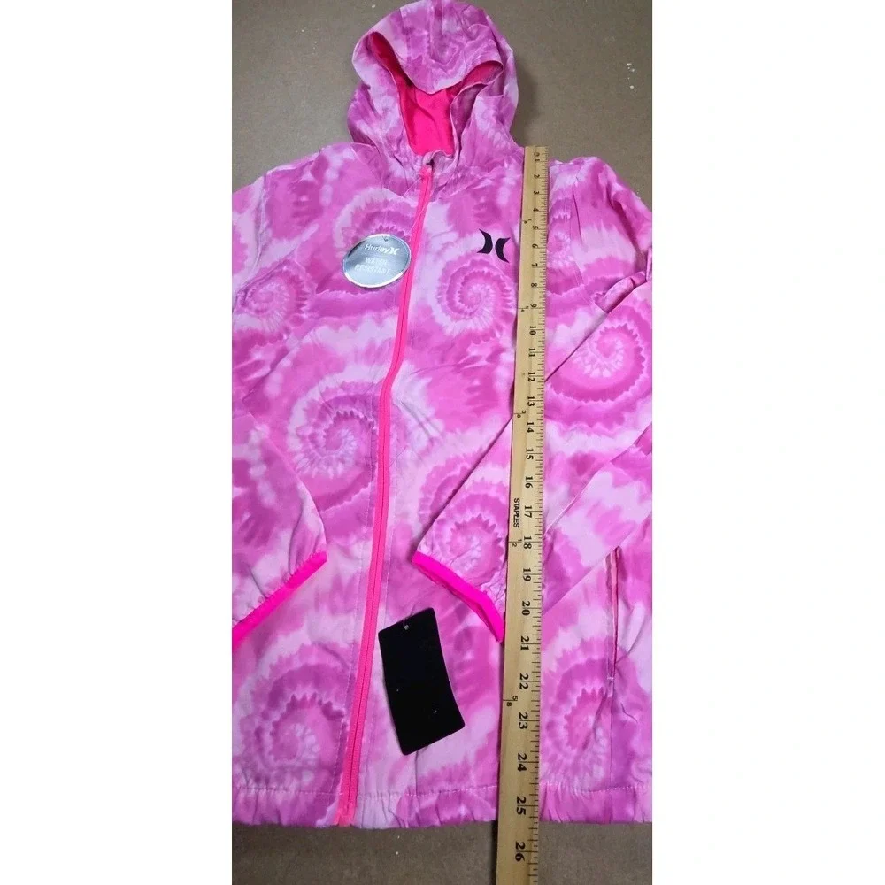 Girls XL Hurley Windbreaker Jacket Long Sleeve Full Zip Pockets Hyper Pink Logo